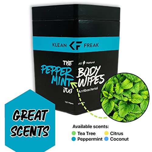 Klean Freak Body Wipes for Face and Body No Water Wipe Away Sweat and Odor Large Textured Travel Gym Camping and More 120 Cnt Jug Peppermint - Image 3