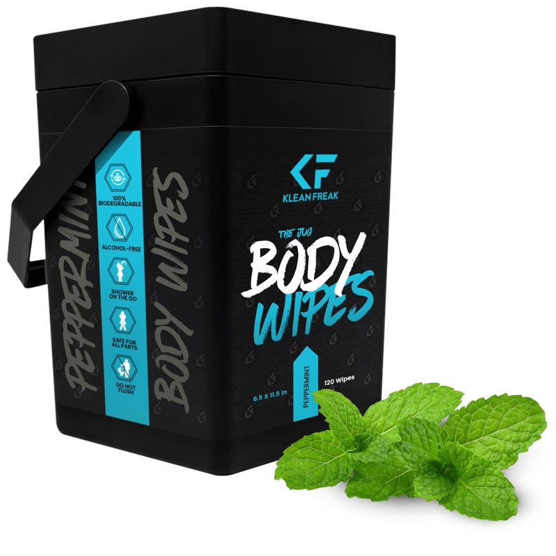 Klean Freak Body Wipes for Face and Body No Water Wipe Away Sweat and Odor Large Textured Travel Gym Camping and More 120 Cnt Jug Peppermint - Image 2