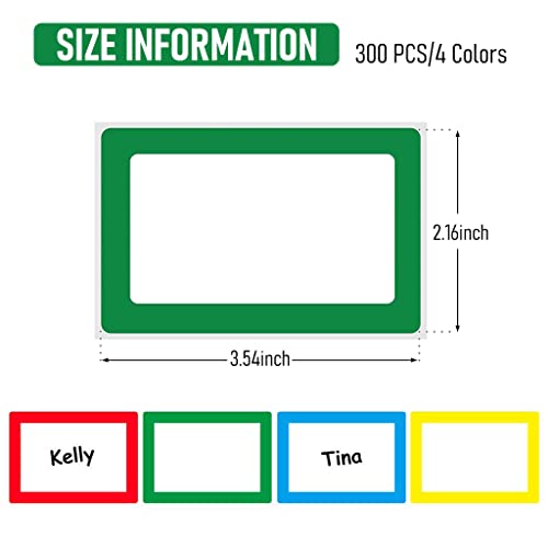 Climberty® 300 Sheet Colored Label Stickers, 4 Colors Name Tag Sticker, 3.5"x2.3" Self Adhesive Tags for Office, School, Classroom, Meeting, Kindergarten, Parties, Warehouses, Clothes and Mailing - Image 2