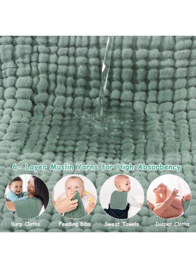 لوكسي مناديل تجشؤ موسلين من لوكسي، مصنوعة من القطن بنسبة 100%، عبوة من 12 قطعة كبيرة، مقاس 20×10 بوصة، ناعمة للغاية وعالية الامتصاص، مناسبة للأولاد والبنات (أخضر غامق) - Image 3