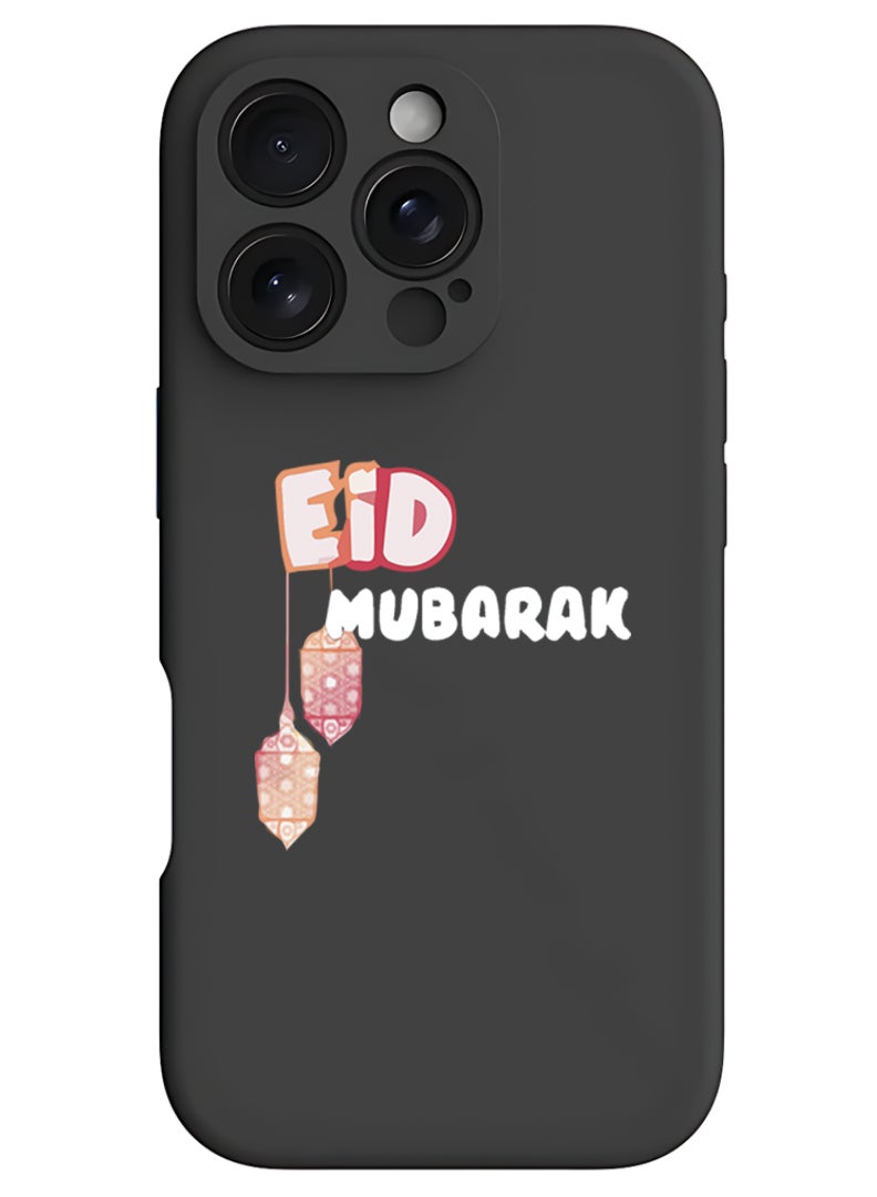 Theodor iPhone 16 Pro Max Black Protective Slim Fit Case Liquid Silicone Cover with Full Body Protection Anti-Scratch Shockproof Case For iPhone - Eid Mubarak white - Image 1