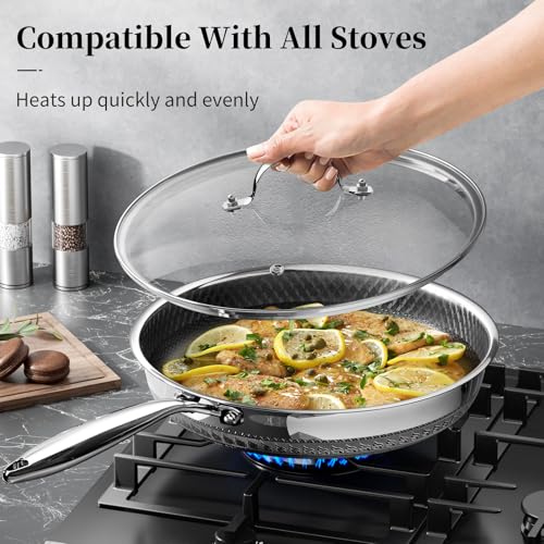 Innerwell 8 Inch Nonstick Frying Pan with Lid, Titanium Ceramic Tri-Ply Stainless Steel Non Stick Skillet W/Lid Small Hybrid Cooking Pan Healthy Induction Egg Frying Pan W/Stay Cool Handle, PFAS/PFOA/PTFE Free - Image 3