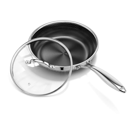 Innerwell 8 Inch Nonstick Frying Pan with Lid, Titanium Ceramic Tri-Ply Stainless Steel Non Stick Skillet W/Lid Small Hybrid Cooking Pan Healthy Induction Egg Frying Pan W/Stay Cool Handle, PFAS/PFOA/PTFE Free - Image 1