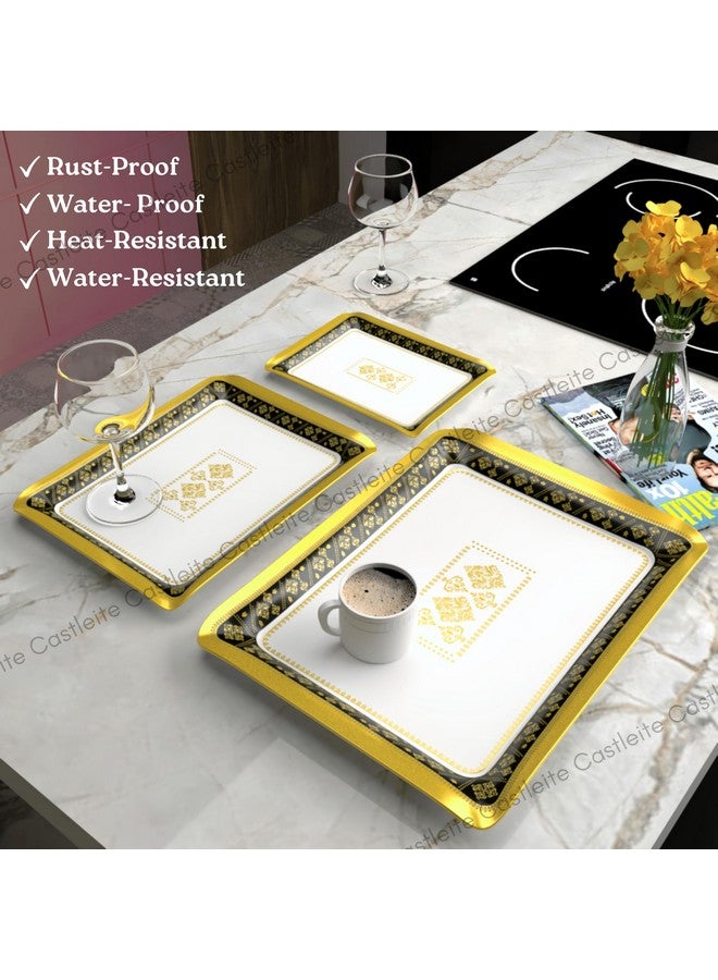 Castleite Valencia Series Melamine Trays Set of 3 with Handles for Serving Snacks or Tea - A Designer Tray Medley for Home or Cafe Use (Soriana) - Image 4