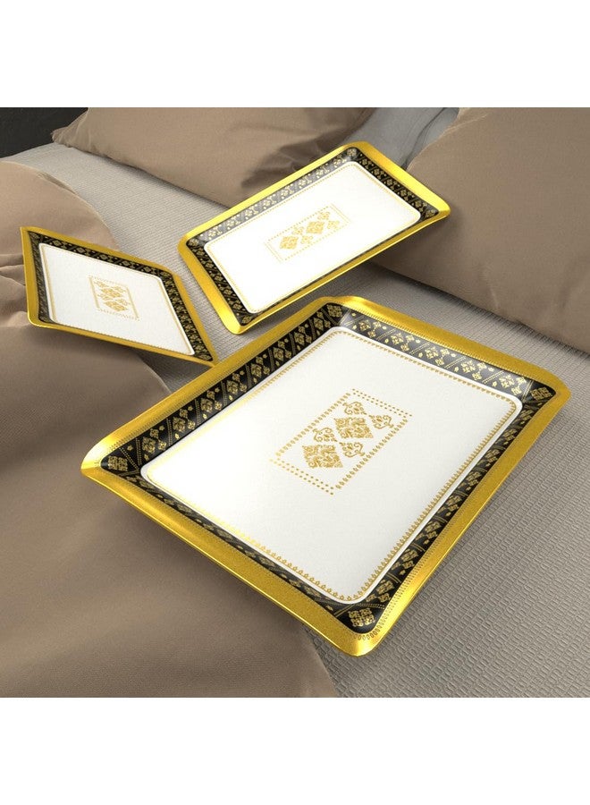 Castleite Valencia Series Melamine Trays Set of 3 with Handles for Serving Snacks or Tea - A Designer Tray Medley for Home or Cafe Use (Soriana) - Image 1