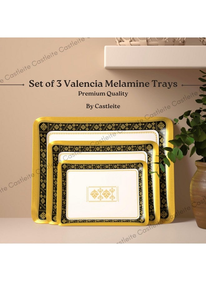 Castleite Valencia Series Melamine Trays Set of 3 with Handles for Serving Snacks or Tea - A Designer Tray Medley for Home or Cafe Use (Soriana) - Image 2