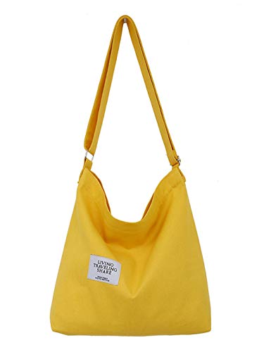 Covelin Women's Retro Large Size Canvas Shoulder Bag Hobo Crossbody Handbag Casual Tote Yellow - Image 1
