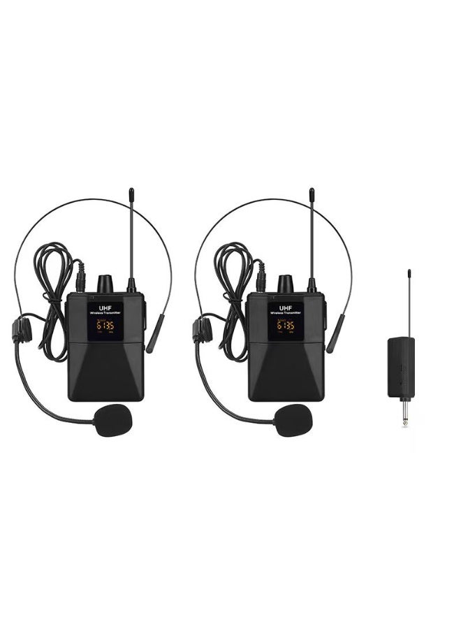 نظام الميكروفون اللاسلكي ZFSZ Professional 2.4G - ميكروفونات مزدوجة تثبت على الرأس (1 إلى 2) مع أجهزة إرسال محمولة، وشاشة LCD برتقالية مضيئة، وجهاز استقبال صغير محمول يعمل بمجرد التوصيل، مخصص للتدريس والإرشاد والمتحدثين - Image 1