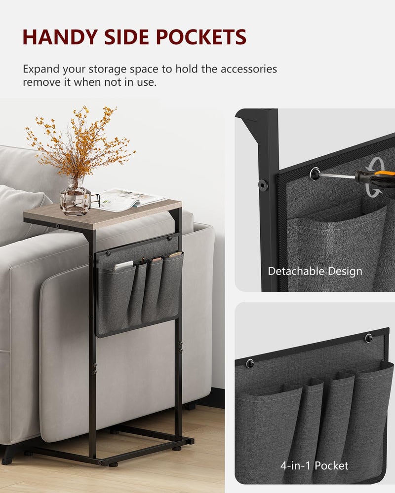 Vantic C Shaped End Table, Small Side Table for Couch and Recliner, Slide Under Sofa Tray Desk with Storage Bag for Living Room and Bedroom, Greige - Image 5