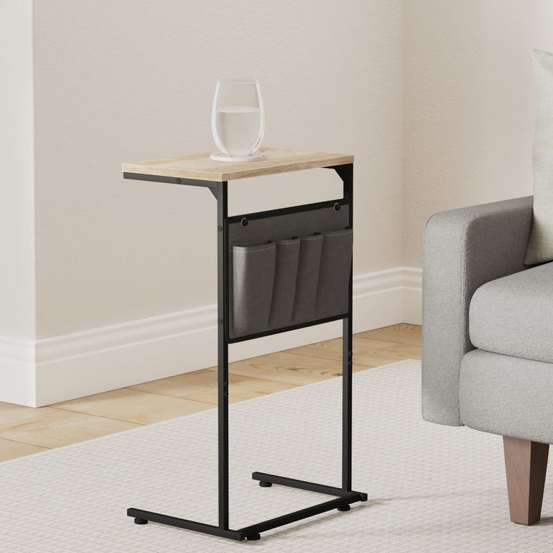 Vantic C Shaped End Table, Small Side Table for Couch and Recliner, Slide Under Sofa Tray Desk with Storage Bag for Living Room and Bedroom, Greige - Image 2