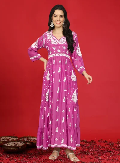 Alaya Women Chikankari Hand Embroidered Muslin Jalabiya-AL4044