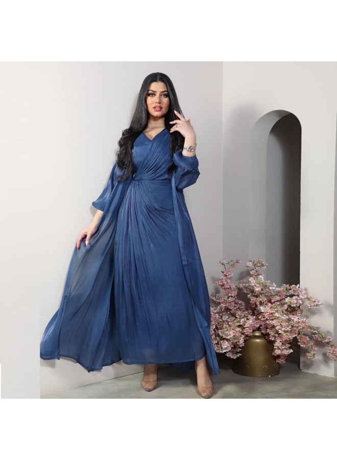 Modest Bright Silk Dress Robe Fashion Soft Two-piece Set - Image 2
