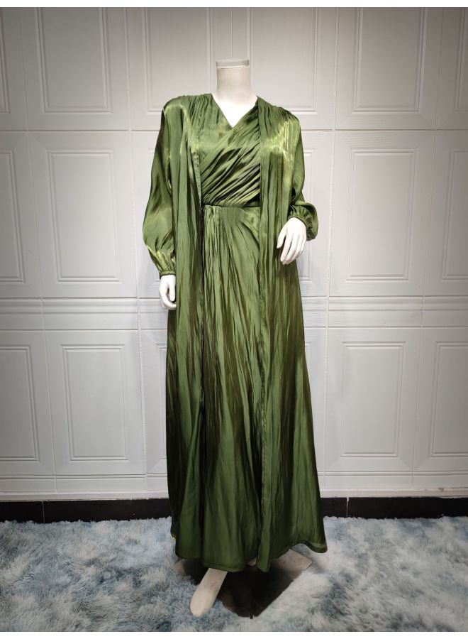 Modest Bright Silk Dress Robe Fashion Soft Two-piece Set - Image 1