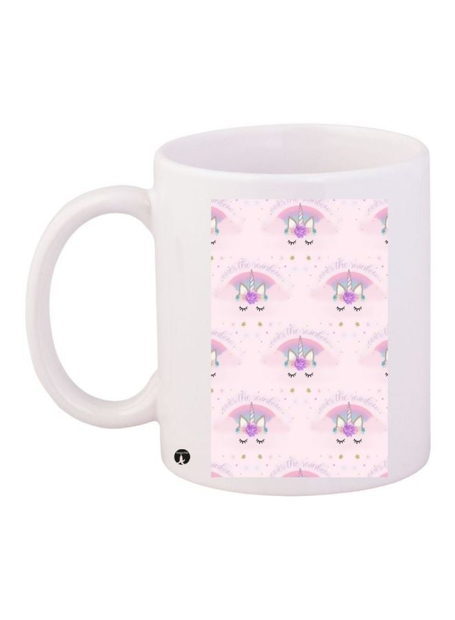RYN Cute Unicorn Printed Coffee Mug Pink/Pink/Beige 11ounce