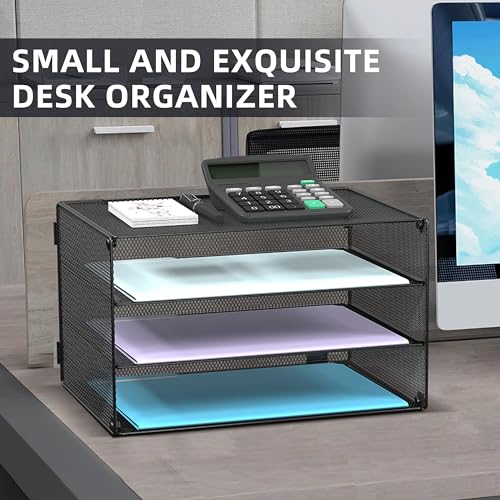 DALTACK 3 Tier Letter Tray Paper Organizer Mesh Metal Desk File Organizer for Home & Office Organization, 2 Pack Black - Image 3