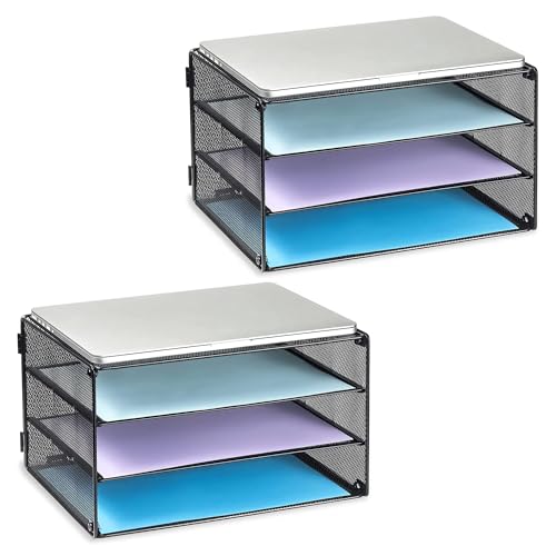 DALTACK 3 Tier Letter Tray Paper Organizer Mesh Metal Desk File Organizer for Home & Office Organization, 2 Pack Black - Image 1