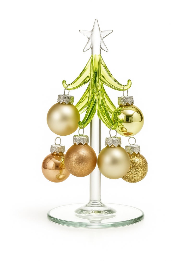 Home Care شجرة عيد الميلاد الزجاجية الصغيرة مع كرات ذهبية وشامبانية - ديكور عطلة أنيق للطاولات - Image 1
