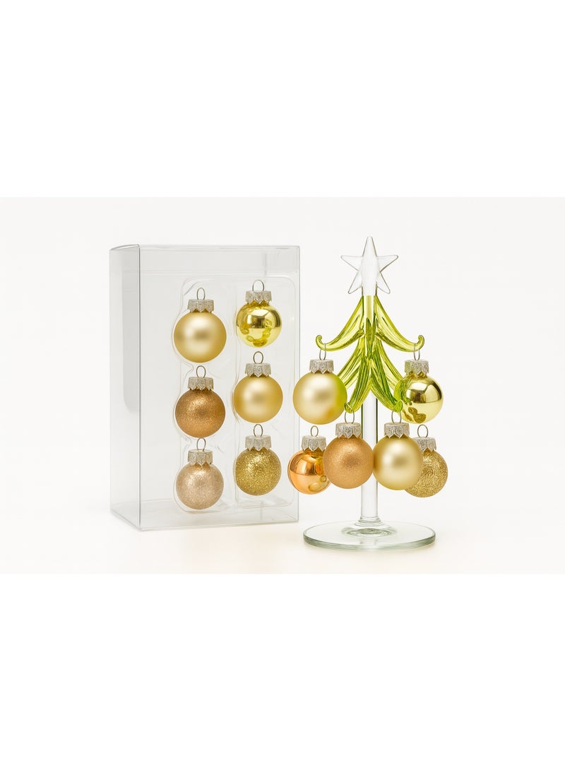 Home Care شجرة عيد الميلاد الزجاجية الصغيرة مع كرات ذهبية وشامبانية - ديكور عطلة أنيق للطاولات - Image 3