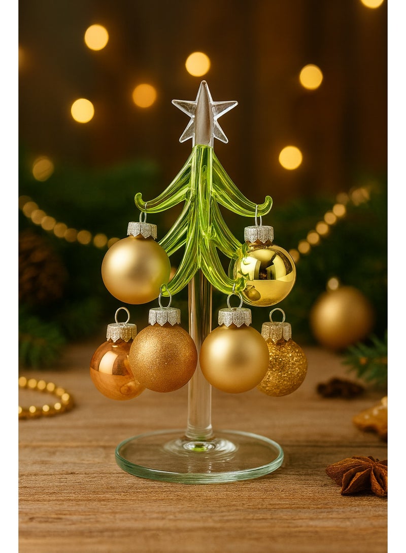 Home Care شجرة عيد الميلاد الزجاجية الصغيرة مع كرات ذهبية وشامبانية - ديكور عطلة أنيق للطاولات - Image 5