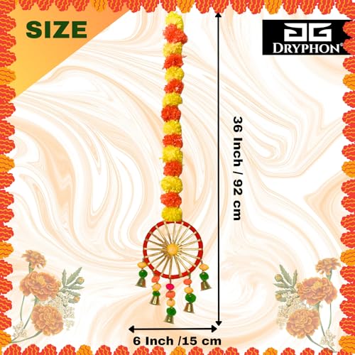 DRYPHON Artificial Marigold Flowers with Pom Pom Ring Bell Hanging Garlands for Home, Diwali & Wedding Decoration (Pack of 4) - Image 2