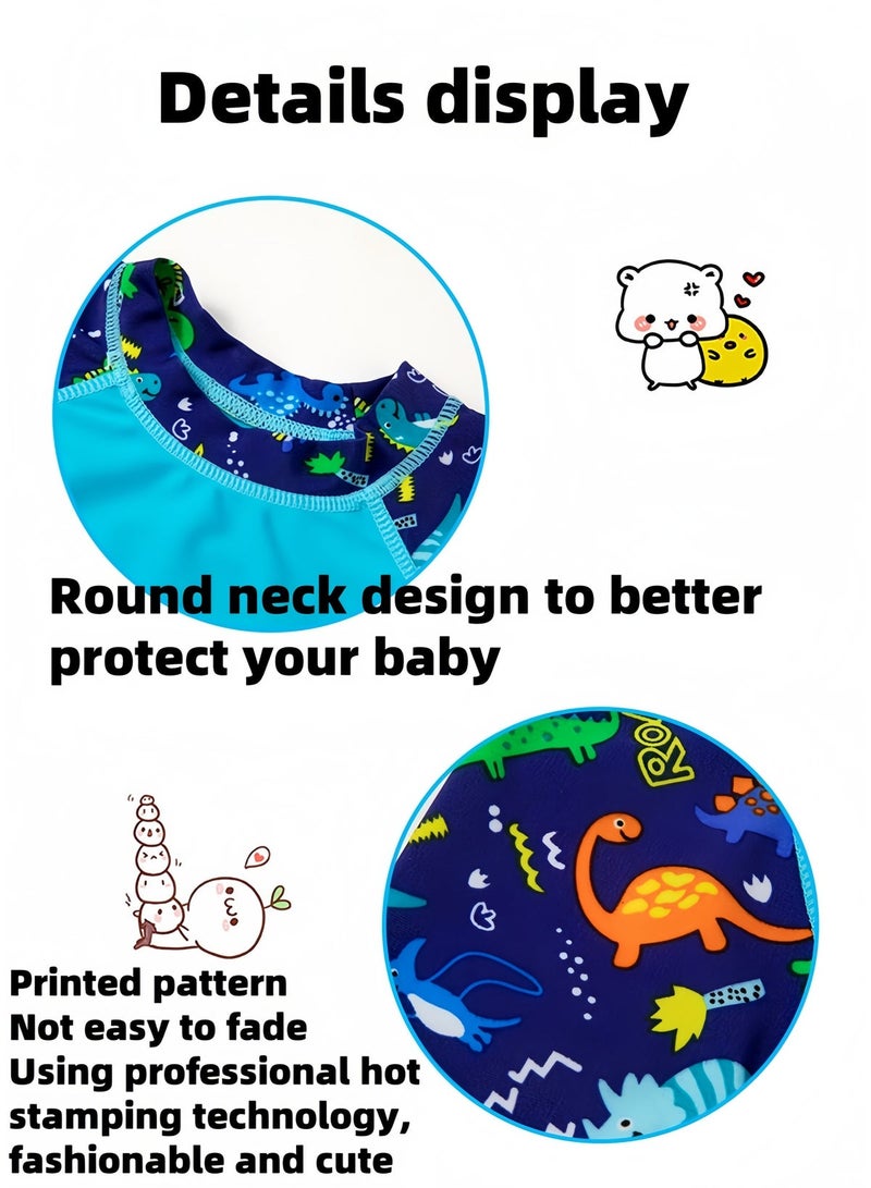 S-Quality 3 Piece Kids Swimsuit Set with Swim Cap, Toddler Boys Dinosaur Print Swimwear, Short Sleeve Top and Swimming Trunks, Beachwear Bathing Suit for Summer, Blue/Multicolor - Image 3