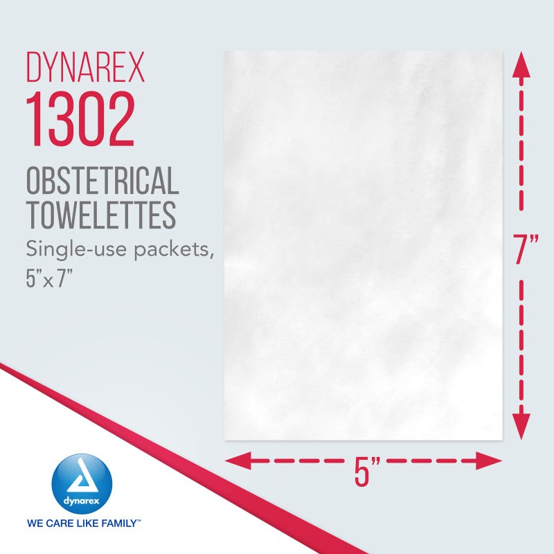 Dynarex 1302 Obstetrical Towelette, Benzalkonium Chloride Wipes with 5% Alcohol, Pre-Moistened, Scented & Individually Wrapped Sanitizing Wipe, 5" x 7", Pack of 100 - Image 2