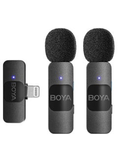 BOYA BY-V2 Wireless Lavalier Microphone for iPhone iPad,Dual Mini Omnidirectional Condenser Video Recording Mic for Interview Podcast Vlog YouTube Live Stream Black