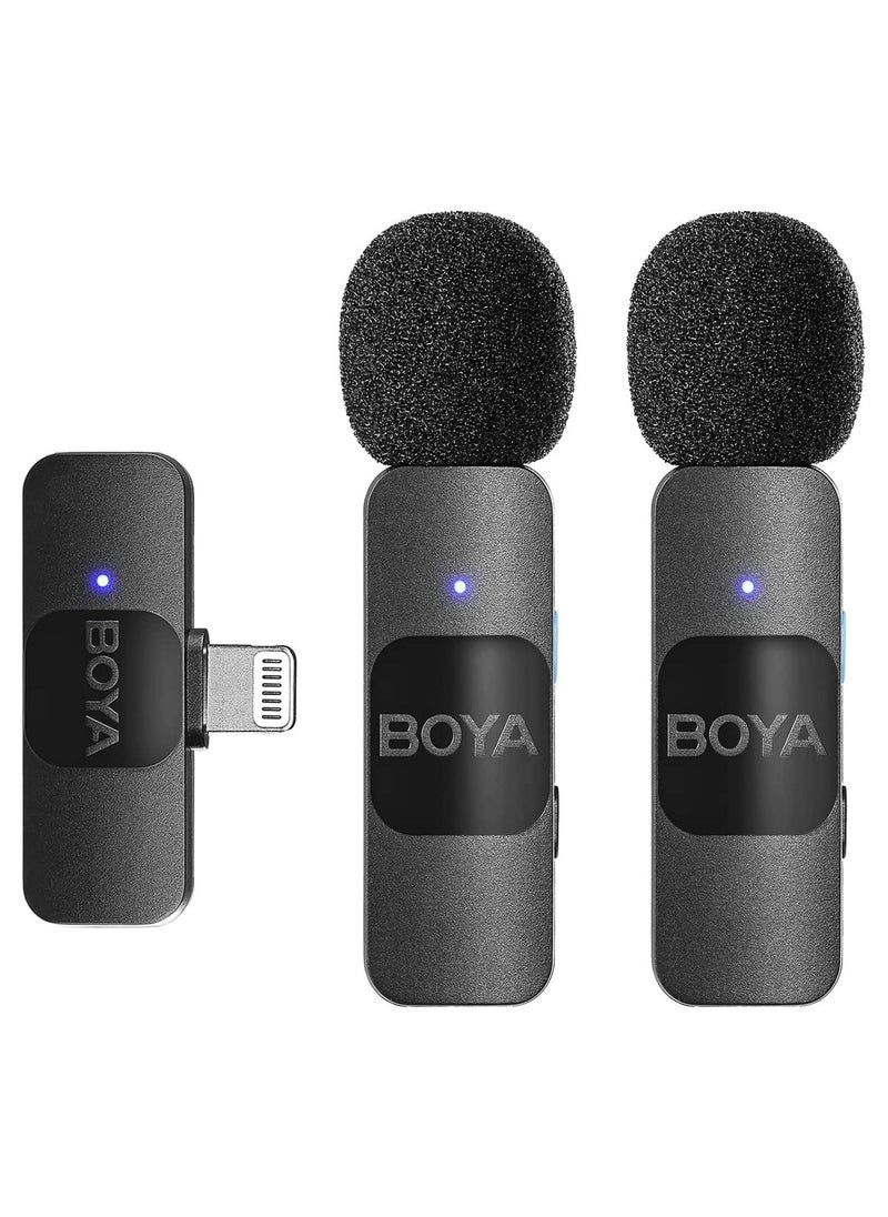 BOYA - BOYA BY-V2 Wireless Lavalier Microphone for iPhone iPad,Dual Mini Omnidirectional Condenser Video Recording Mic for Interview Podcast Vlog YouTube Live Stream Black - Image 1