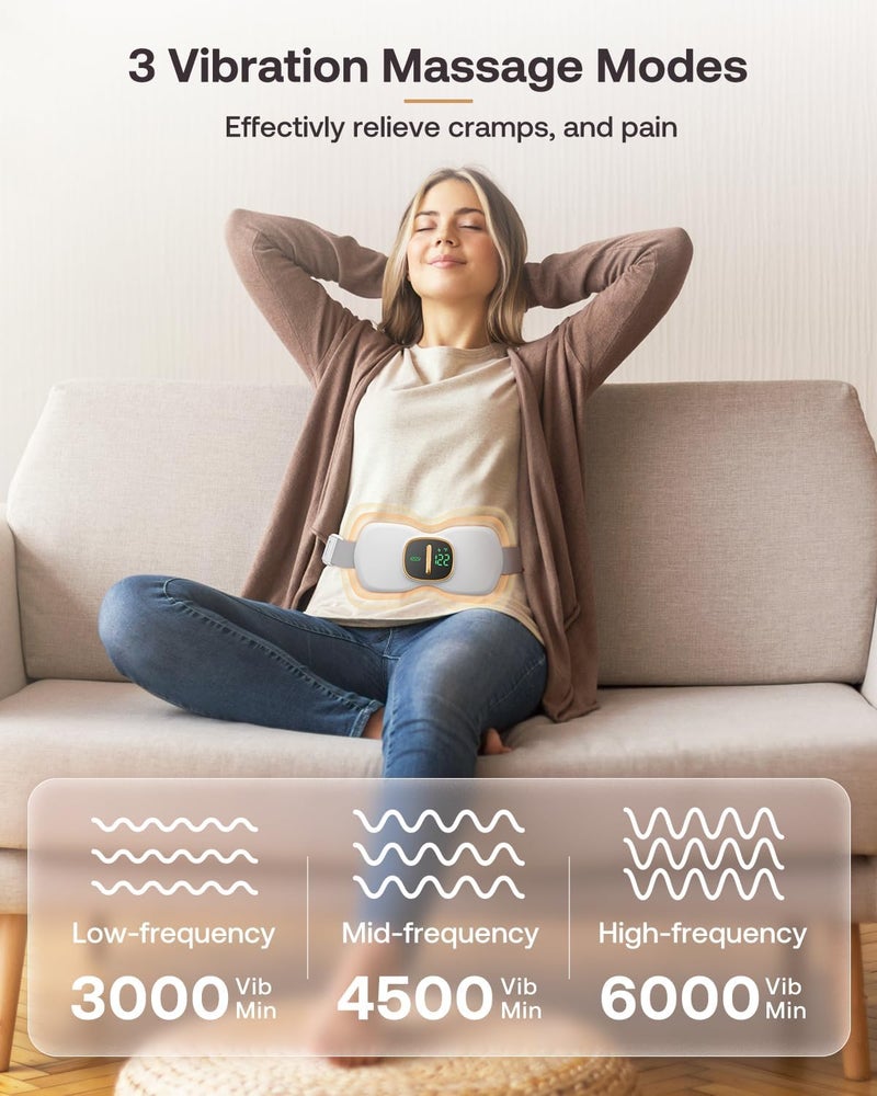 latumab Heating Pads for Cramps Physical Therapy Portable Cordless Menstrual Heat Pad Period Pain Relief Heating Pad with 3 Heat Levels and 3 Massage Modes Back or Belly Heated Pad White - Image 4