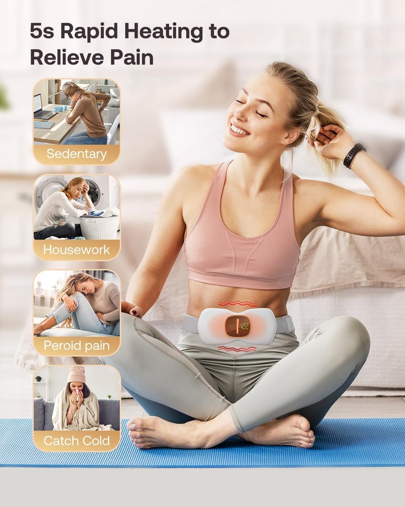 latumab Heating Pads for Cramps Physical Therapy Portable Cordless Menstrual Heat Pad Period Pain Relief Heating Pad with 3 Heat Levels and 3 Massage Modes Back or Belly Heated Pad White - Image 3
