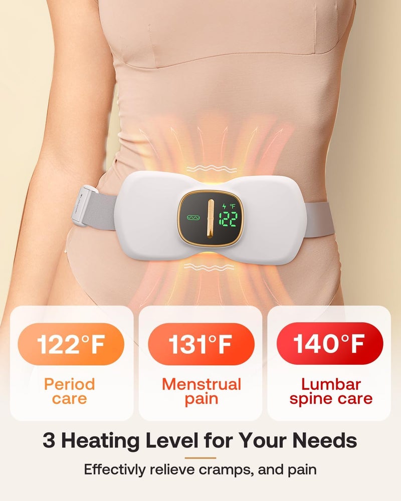 latumab Heating Pads for Cramps Physical Therapy Portable Cordless Menstrual Heat Pad Period Pain Relief Heating Pad with 3 Heat Levels and 3 Massage Modes Back or Belly Heated Pad White - Image 2