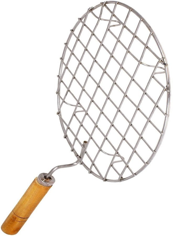 Sky Stainless Steel Round Papad Jali/Roti Roast Grill/Papad Roast Grill with Barbeque (BBQ) Grill Wooden Handle (Silver), Standard - Image 2