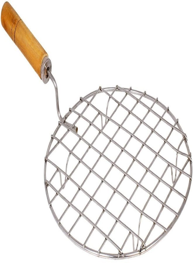 Sky Stainless Steel Round Papad Jali/Roti Roast Grill/Papad Roast Grill with Barbeque (BBQ) Grill Wooden Handle (Silver), Standard - Image 1