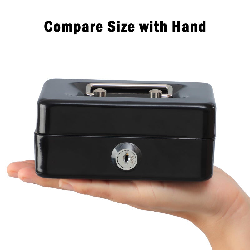 xydled Locking Steel Mini Cash Box with Removable Coin Tray and Key Lock for Kids,4.92" x 3.74" x 2.36",Black - Image 3