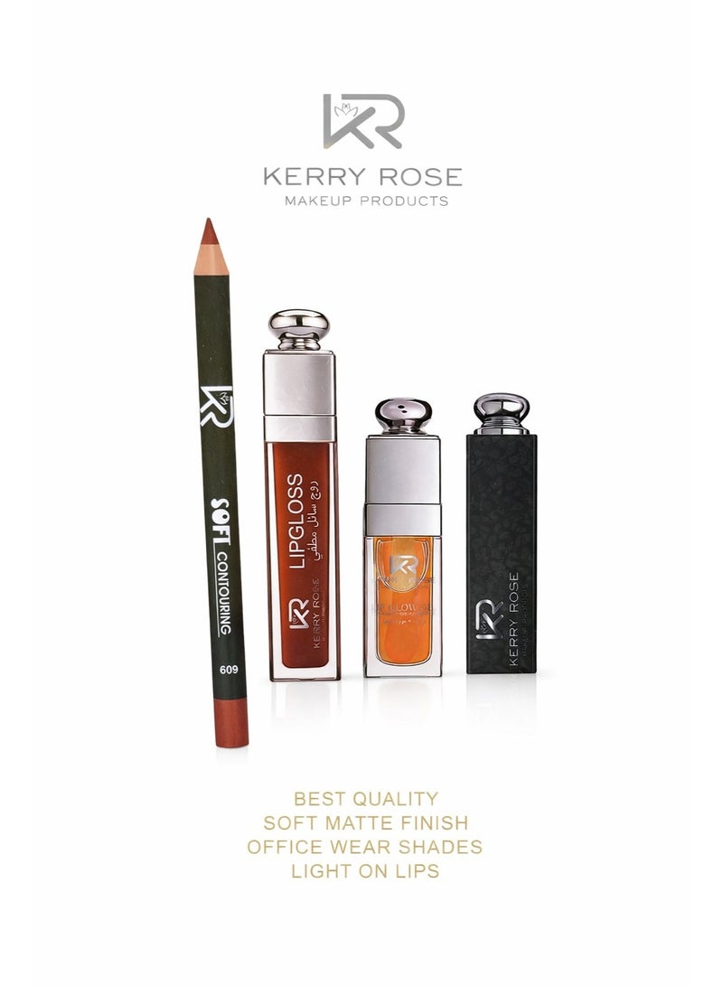 Kerry Rose 4-Piece Lip Makeup Set – Lip Liner & Gloss Combo – Soft Matte Finish, Long Lasting, Daily Wear Shades