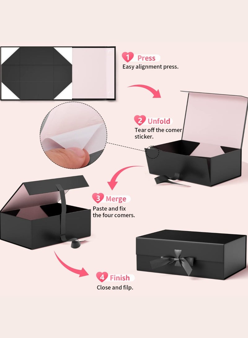 Beauenty Luxury Magnetic Gift Box, 24x18.5x10cm Black Large Gift Box with Ribbon,Folding Gift Boxes for Presents With Lid, Suitable for Festival, Birthday, Graduation Gift Large luxury Gift Anniversary Weddi - Image 2