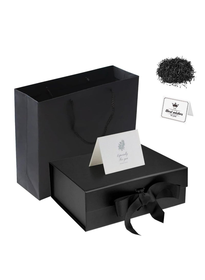 Beauenty Luxury Magnetic Gift Box, 24x18.5x10cm Black Large Gift Box with Ribbon,Folding Gift Boxes for Presents With Lid, Suitable for Festival, Birthday, Graduation Gift Large luxury Gift Anniversary Weddi - Image 1
