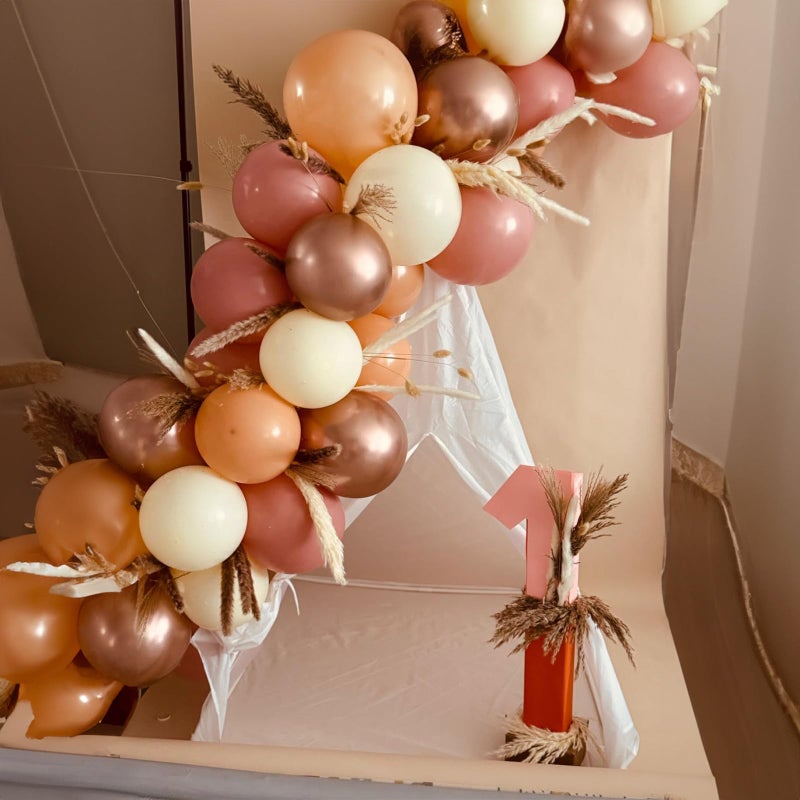 Togvu Retro Blush Pink Balloons, 60 Packs 12 Inch Dusty Pink Metallic Chrome Rose Gold White Sand Nude Balloons for Bridal Shower Pumpkin Baby Shower Girls Boho Birthday Wedding Decorations Supplies - Image 5