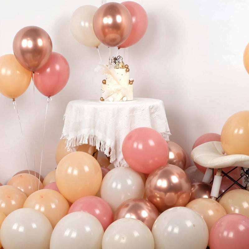 Togvu Retro Blush Pink Balloons, 60 Packs 12 Inch Dusty Pink Metallic Chrome Rose Gold White Sand Nude Balloons for Bridal Shower Pumpkin Baby Shower Girls Boho Birthday Wedding Decorations Supplies - Image 3