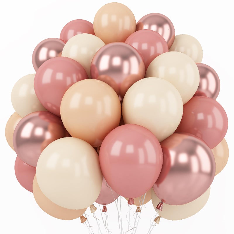 Togvu Retro Blush Pink Balloons, 60 Packs 12 Inch Dusty Pink Metallic Chrome Rose Gold White Sand Nude Balloons for Bridal Shower Pumpkin Baby Shower Girls Boho Birthday Wedding Decorations Supplies - Image 1