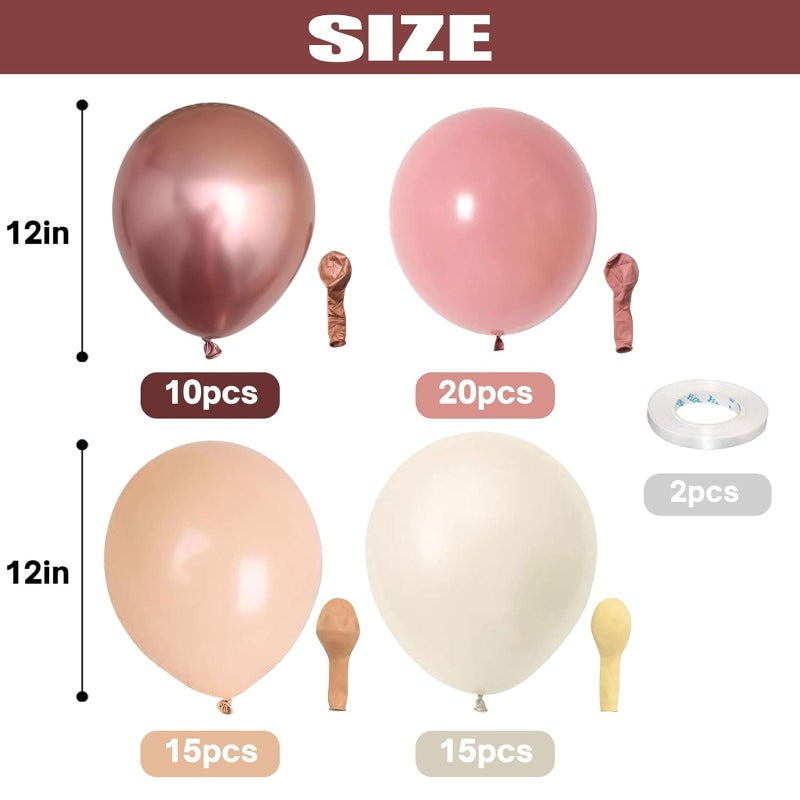Togvu Retro Blush Pink Balloons, 60 Packs 12 Inch Dusty Pink Metallic Chrome Rose Gold White Sand Nude Balloons for Bridal Shower Pumpkin Baby Shower Girls Boho Birthday Wedding Decorations Supplies - Image 2