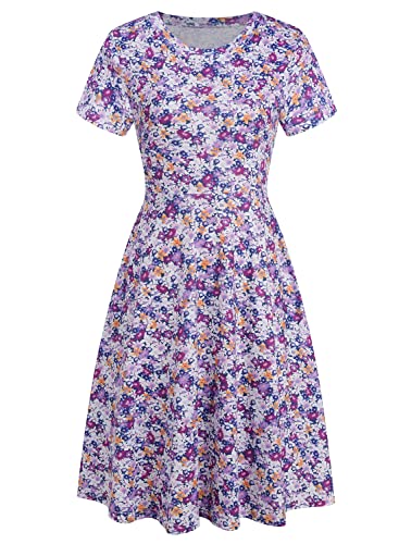 HELYO Women's Elegant Vintage 50s Office Casual Floral Print Work Party A-Line Swing Dress with Pockets 162 (XXL, Purple Floral) - Image 3
