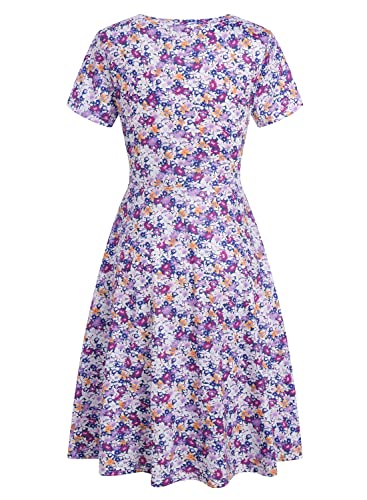 HELYO Women's Elegant Vintage 50s Office Casual Floral Print Work Party A-Line Swing Dress with Pockets 162 (XXL, Purple Floral) - Image 4