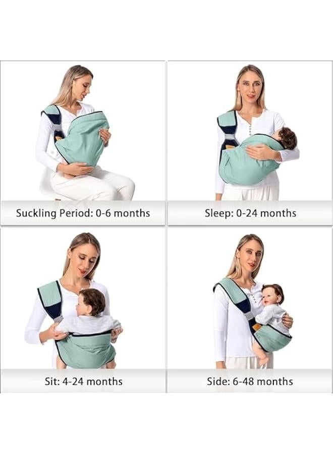 HOOKOR Baby Sling Carrier Newborn to Toddler, Lightweight Baby Carrier Sling, Baby Wrap Sling, Baby Hip Seat Carrier for Toddler Sling, Baby Holder Carrier, Nursing Sling, Carrying 7-45 lbs (Green) - Image 4