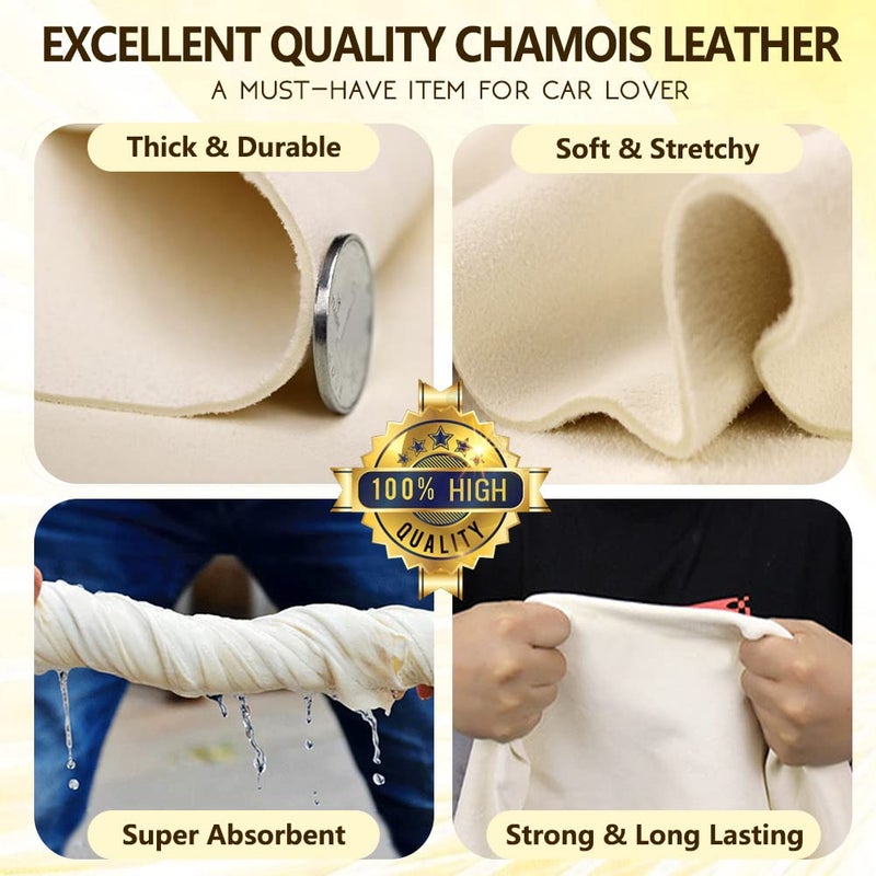 Airlab Large Genuine Chamois Leather XXL/90x60 cm, Shammy Leather Cloth, Car Washing Drying Towel, Natural Real Leather Cleaning Wipes for Mirrors, Glasses, Window, Display, Bathroom & Kitchen - Image 2