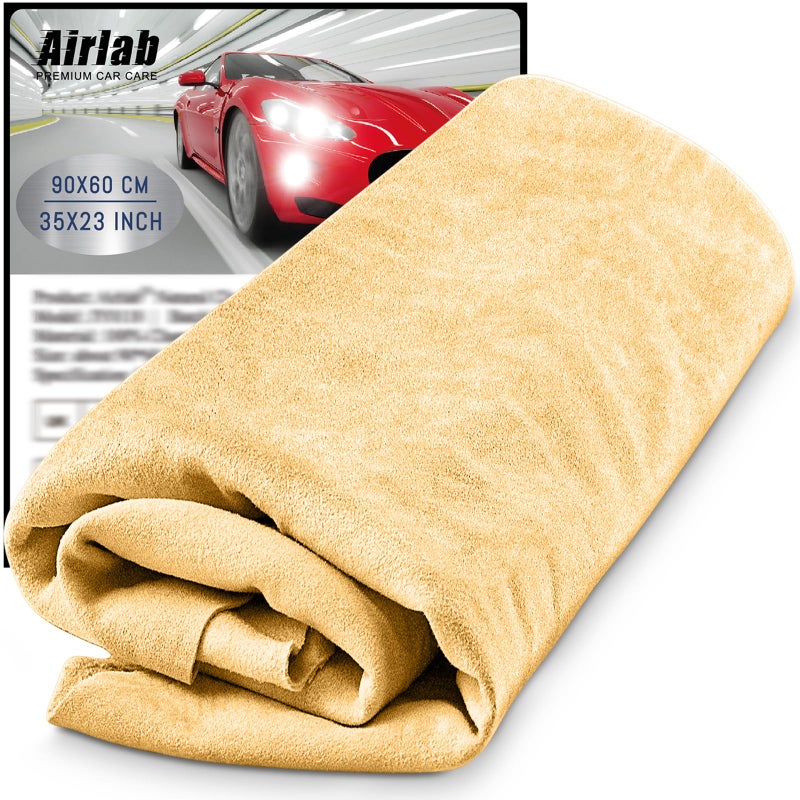 Airlab Large Genuine Chamois Leather XXL/90x60 cm, Shammy Leather Cloth, Car Washing Drying Towel, Natural Real Leather Cleaning Wipes for Mirrors, Glasses, Window, Display, Bathroom & Kitchen - Image 1