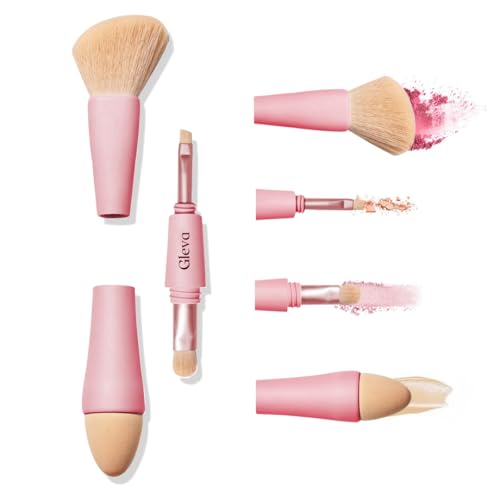 Gleva Multi Tasker 4-in-1 Travel Makeup Brush, Detachable Makeup Brush Set All-in-One Makeup Sponge, Eyeshadow, Eyebrow, Liner, Blush Blending Brush for Foundation, Concealer, & Powder (Pink) - Image 1