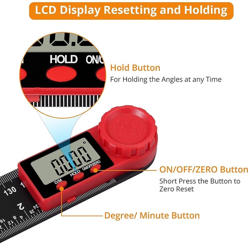 XOYO Digital Angle Finder Protractor 2in1 Angle Finder Ruler | Digital Goniometer with 360° Rotating Angle | 0.01° Precision Angle Meter | LCD Display | Woodworking/Architecture/DIY/Carpentry - Image 4