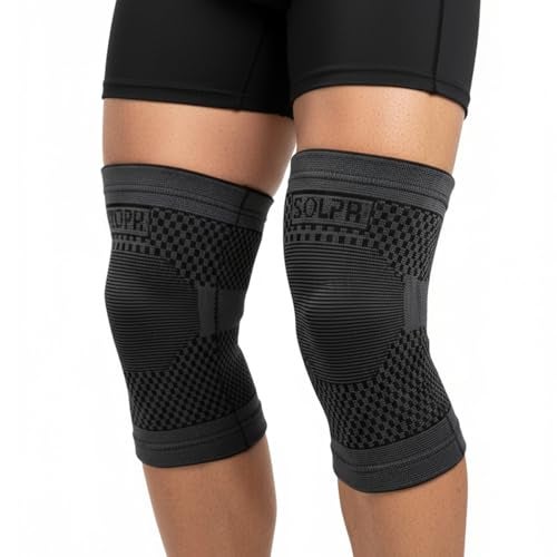 Solpro Pivot Jacquard Knee Pad for Men & Women | Joint Stabiliser for All Sports, Gym & Rehab Workouts | Joint Pain Relief for Active Lifestyle Injury Recovery & Arthritis (Black/Dark Grey) - Image 1