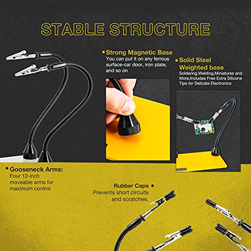 Fstop Labs Third Hand Soldering Tool PCB Holder Four Magnetic Based Flexible Metal Arms Helping Hands Crafts Jewelry Hobby Workshop Helping Station Non-Slip Steel Weighted Base - Image 2